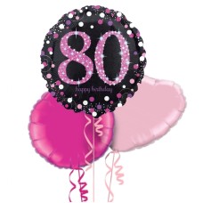 Happy 80th Birthday Pink & Gold Holographic Balloon Bouquet